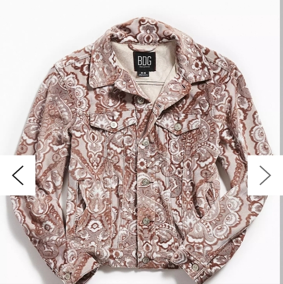 Urban Outfitters BDG Tapestry Trucker Jacket Button Front Brown Cream Size Small - Picture 6 of 15